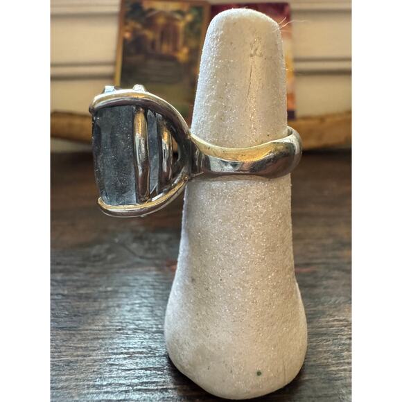 Unusual Aquamarine Dark Blue Sterling 925 Silver Statement Ring USA 7.5 - Picture 3 of 10